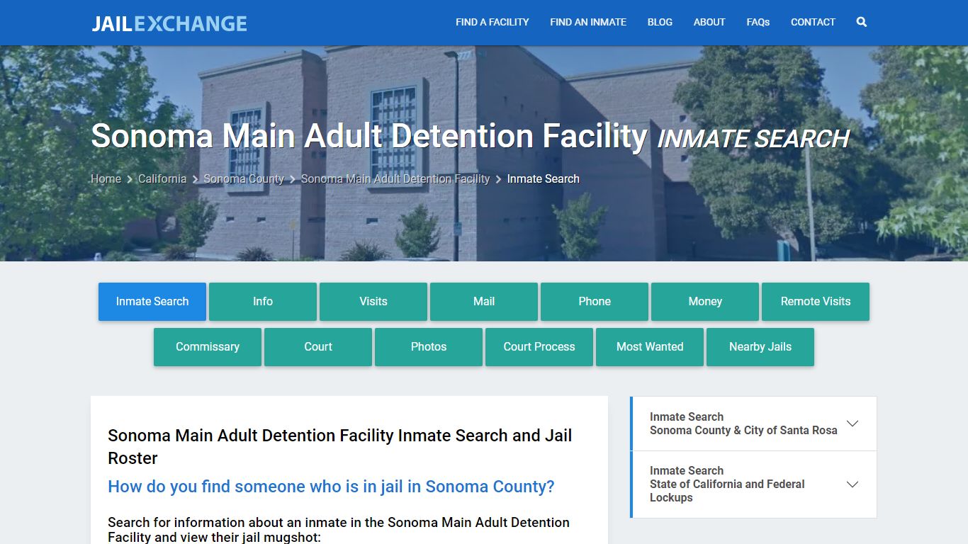 Sonoma Main Adult Detention Facility Inmate Search - Jail Exchange